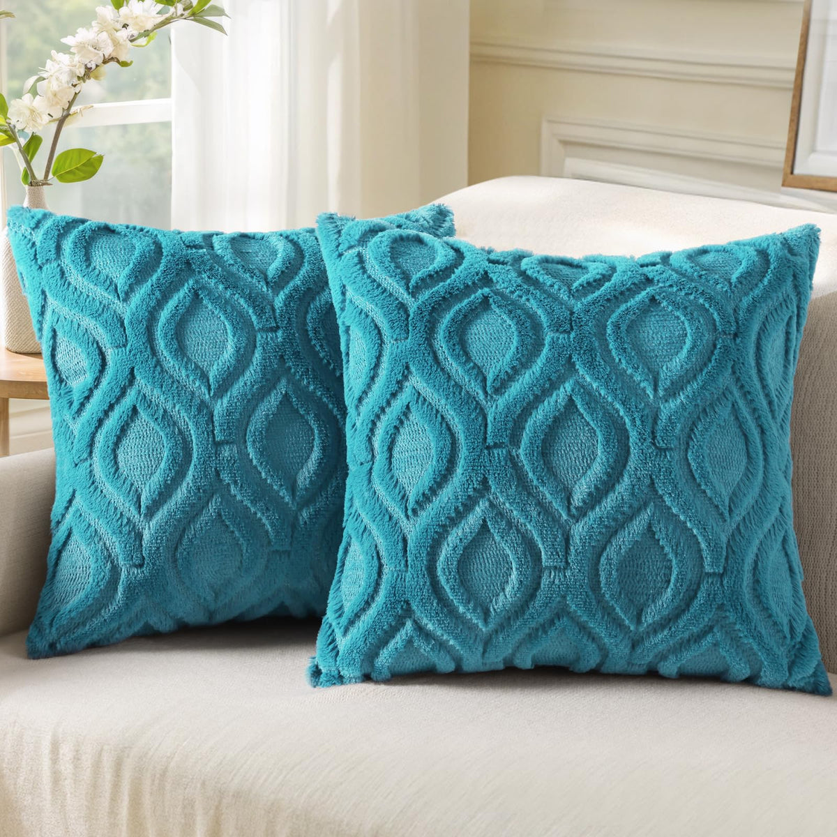 decorUhome Faux Fur Plush Soft Rust Throw Pillow Covers 18x18 Set of 2