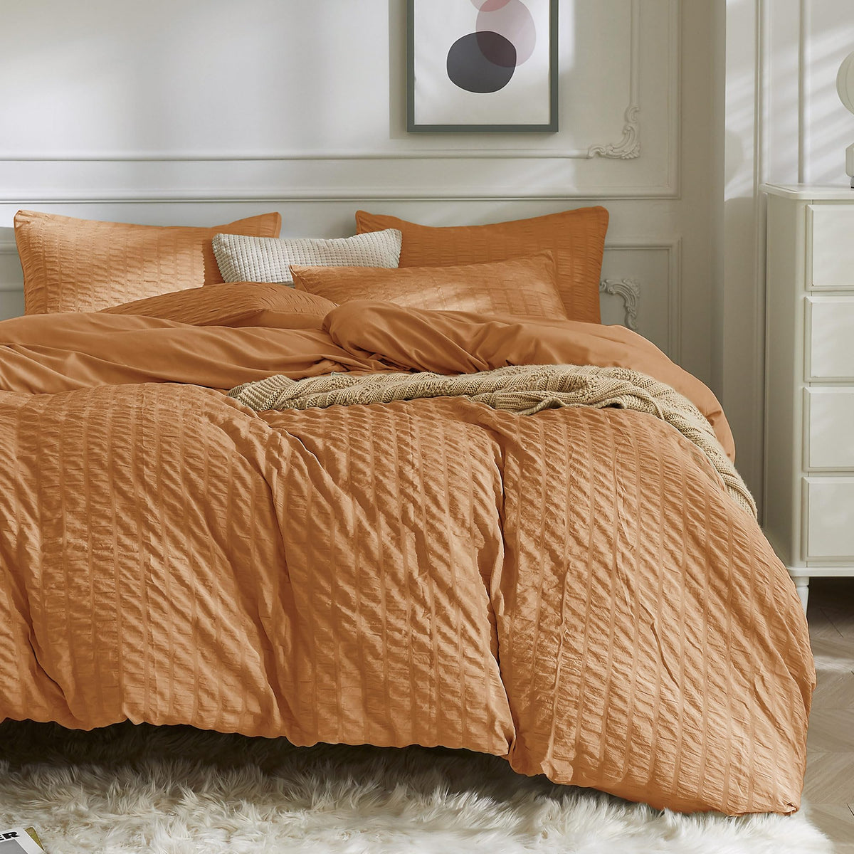 JELLYMONI White Seersucker Duvet Cover Set Queen Size