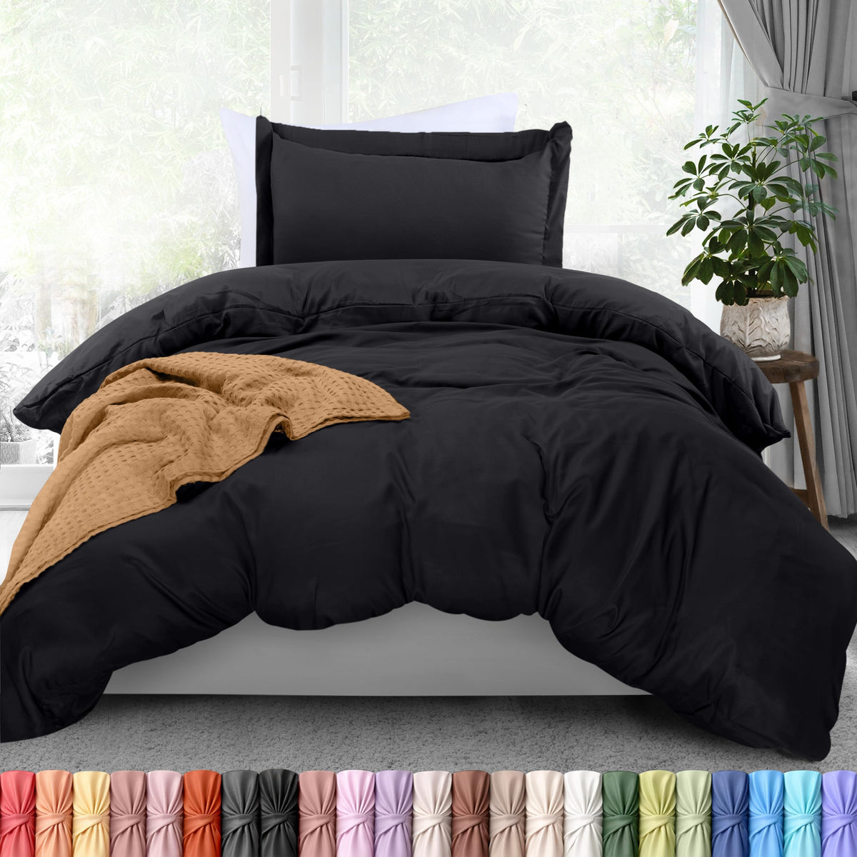 Duvet Cover Queen, 3 Piece Cotton Like Polyester with Zipper Closure, Grey