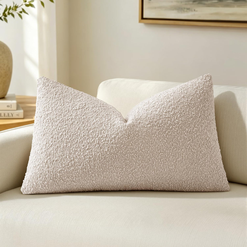 MIULEE Textured Boucle Lumbar Pillow Cover for Bed 12x20 Neutral