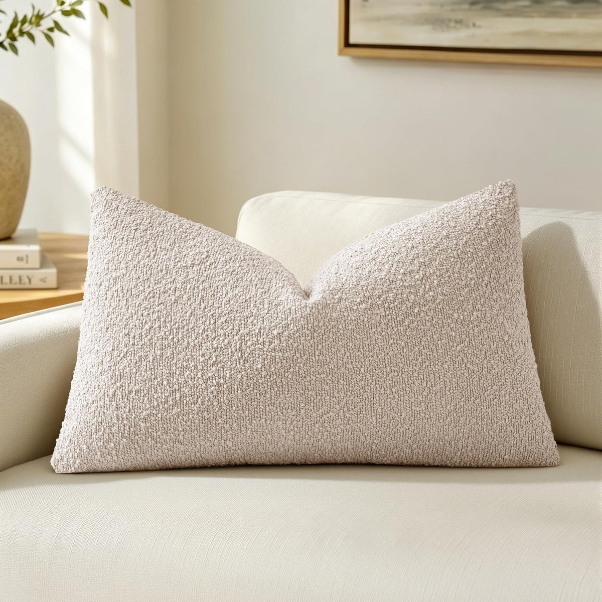 MIULEE Textured Boucle Lumbar Pillow Cover for Bed 12x20 Neutral