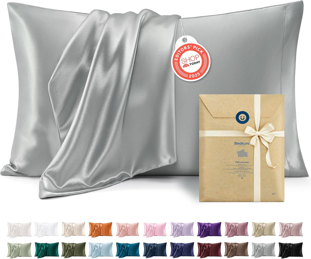 Bedsure Satin Pillowcases Queen Set of 2, Similar to Silk Pillow Cases Grey