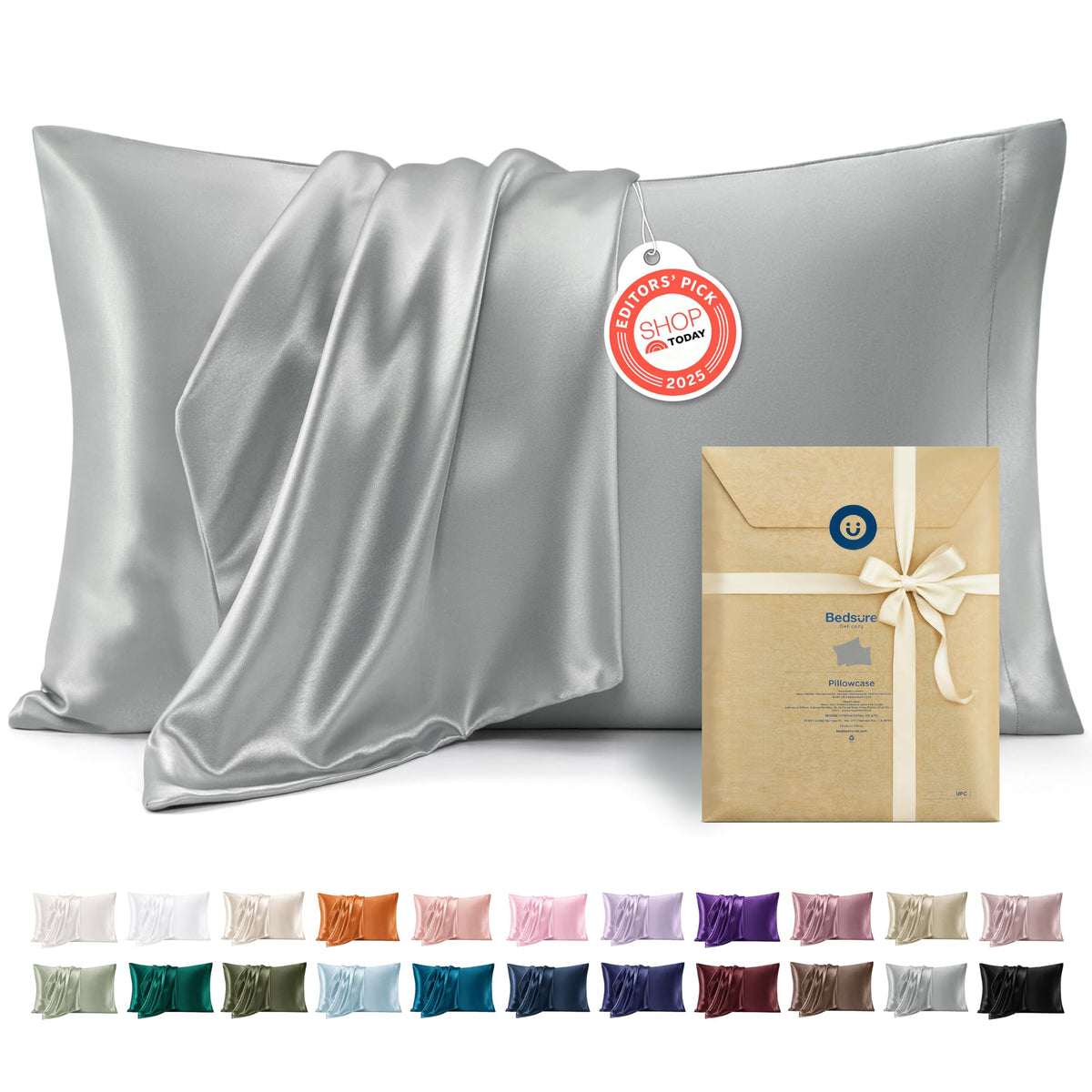 Bedsure Satin Pillowcases Queen Set of 2, Silky Pillow Cases, Dark Grey