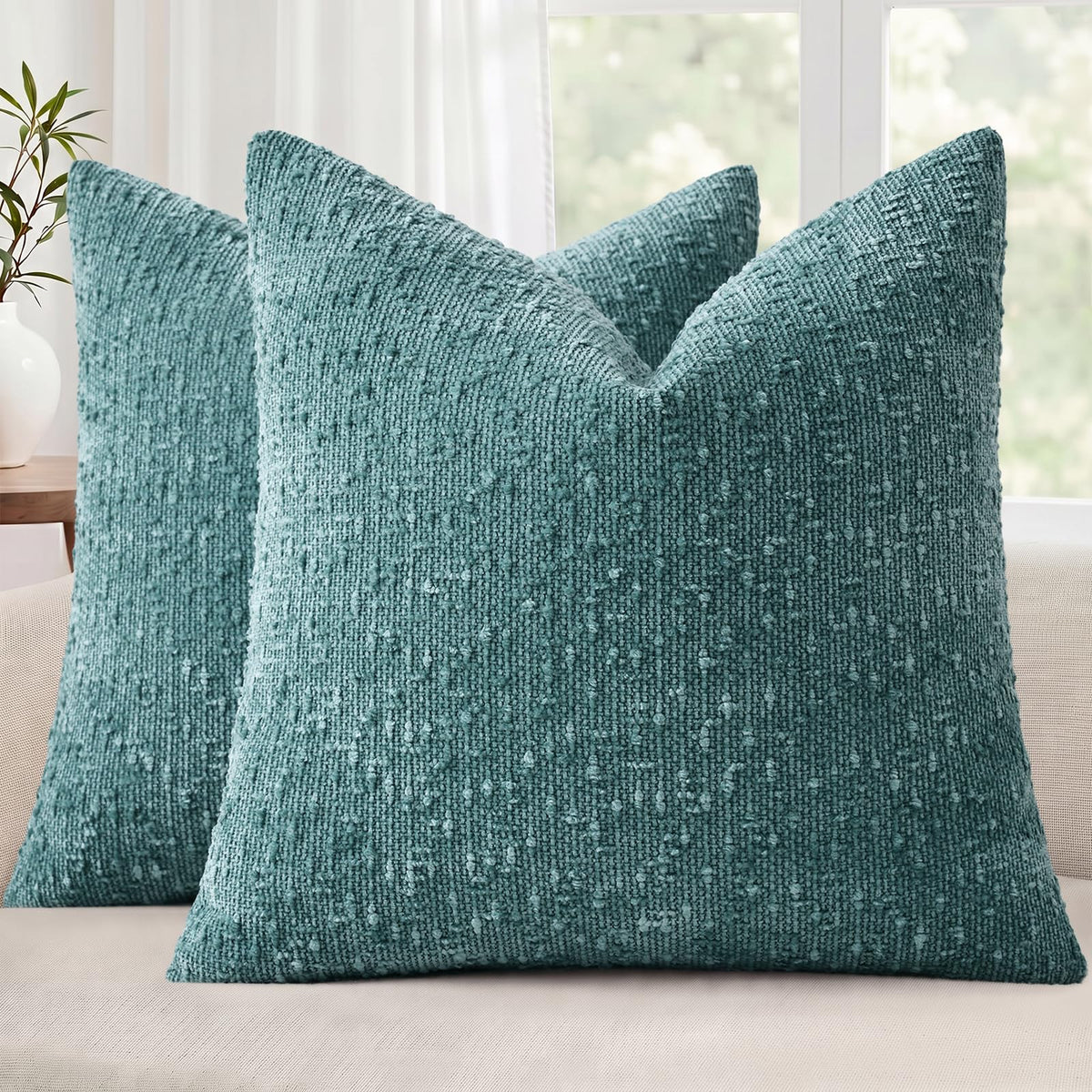 decorUhome Textured Cream White Chenille Throw Pillow Covers 20x20 Set of 2