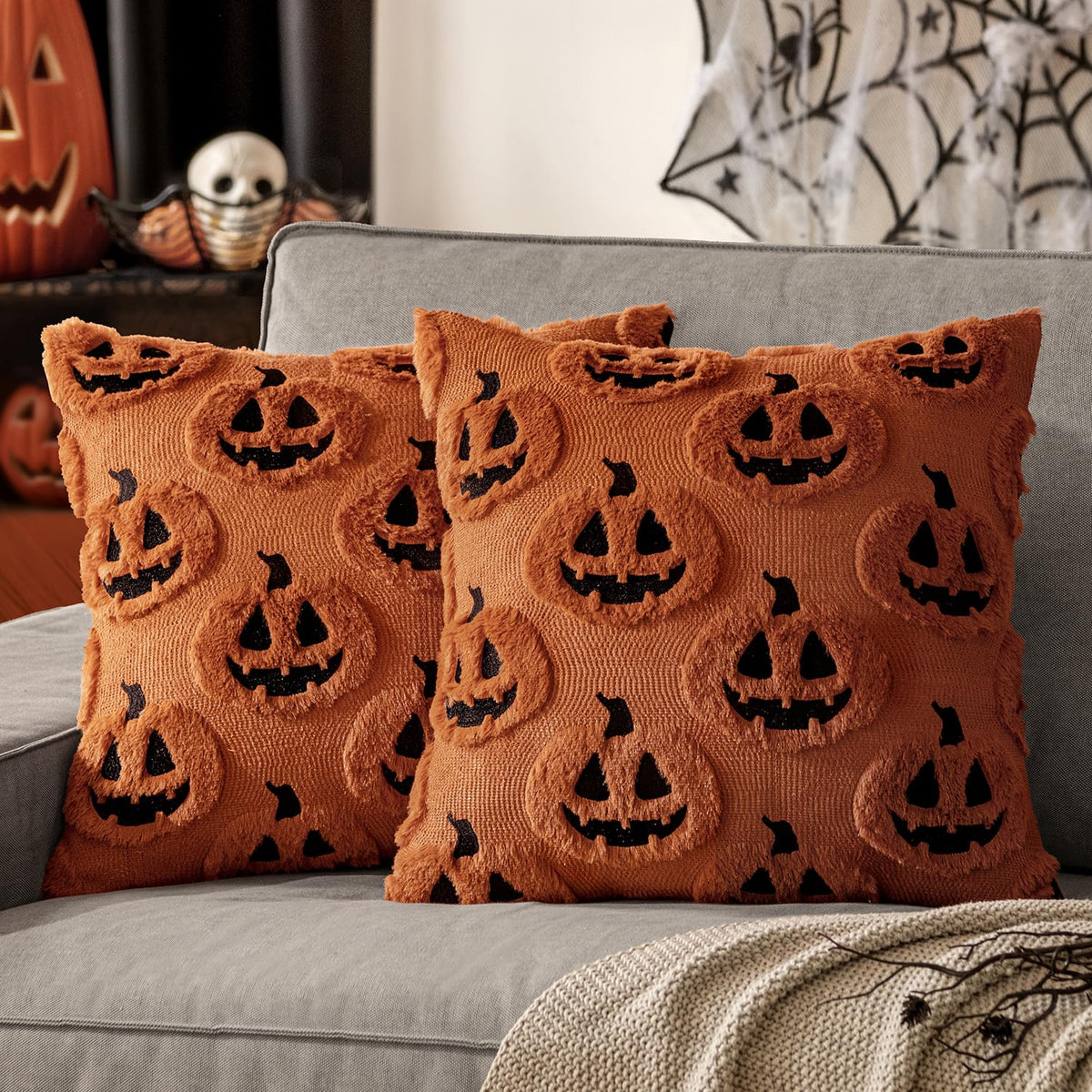 MIULEE Halloween Fall Pumpkin Throw Pillow Covers 18x18 Orange-Black