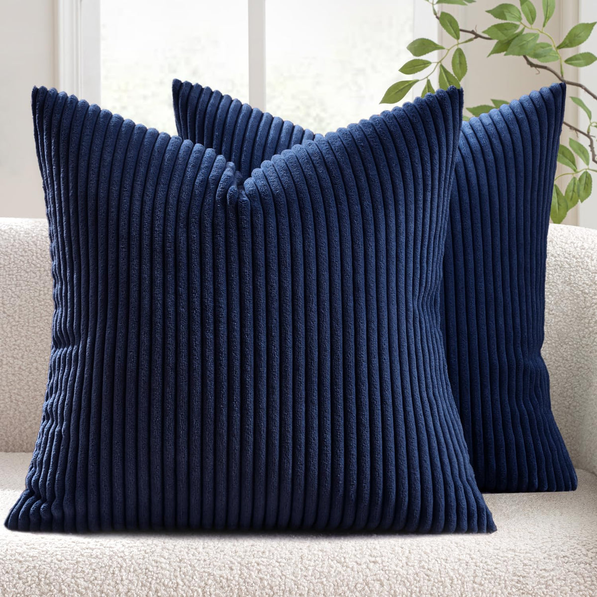 MIULEE Decorative Corduroy Throw Pillow Covers Set of 2 18x18 Dusty Blue