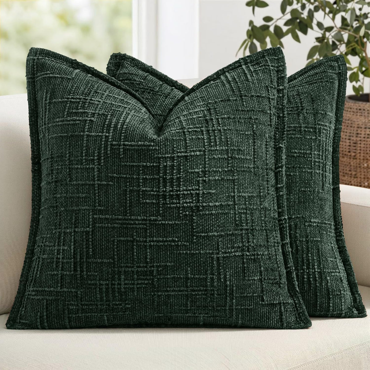 MIULEE Slubby Textured Decorative Throw Pillow Covers Dark Green 18x18