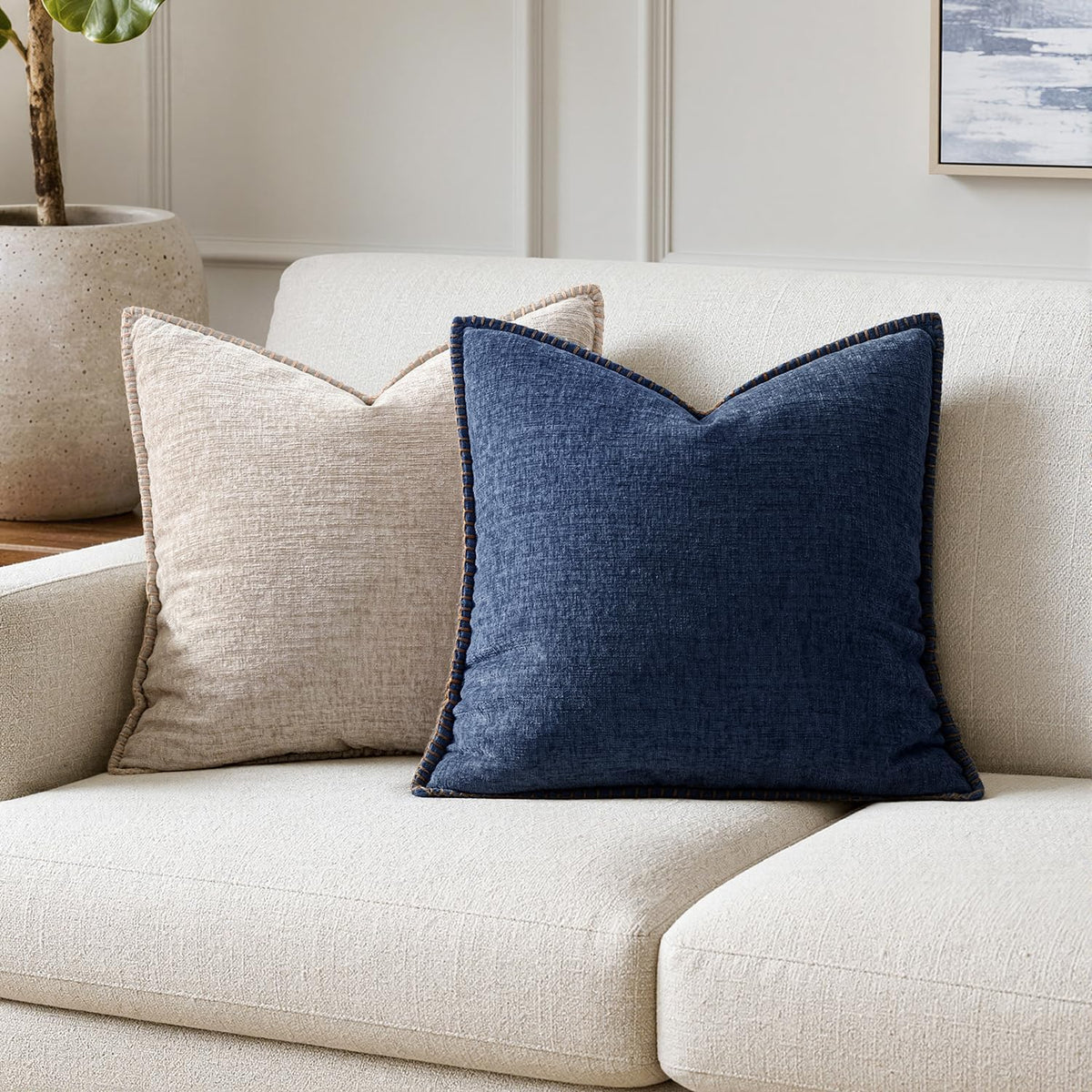 MIULEE Decorative Couch Throw Pillow Covers 18x18 Inch Navy 2 Pack