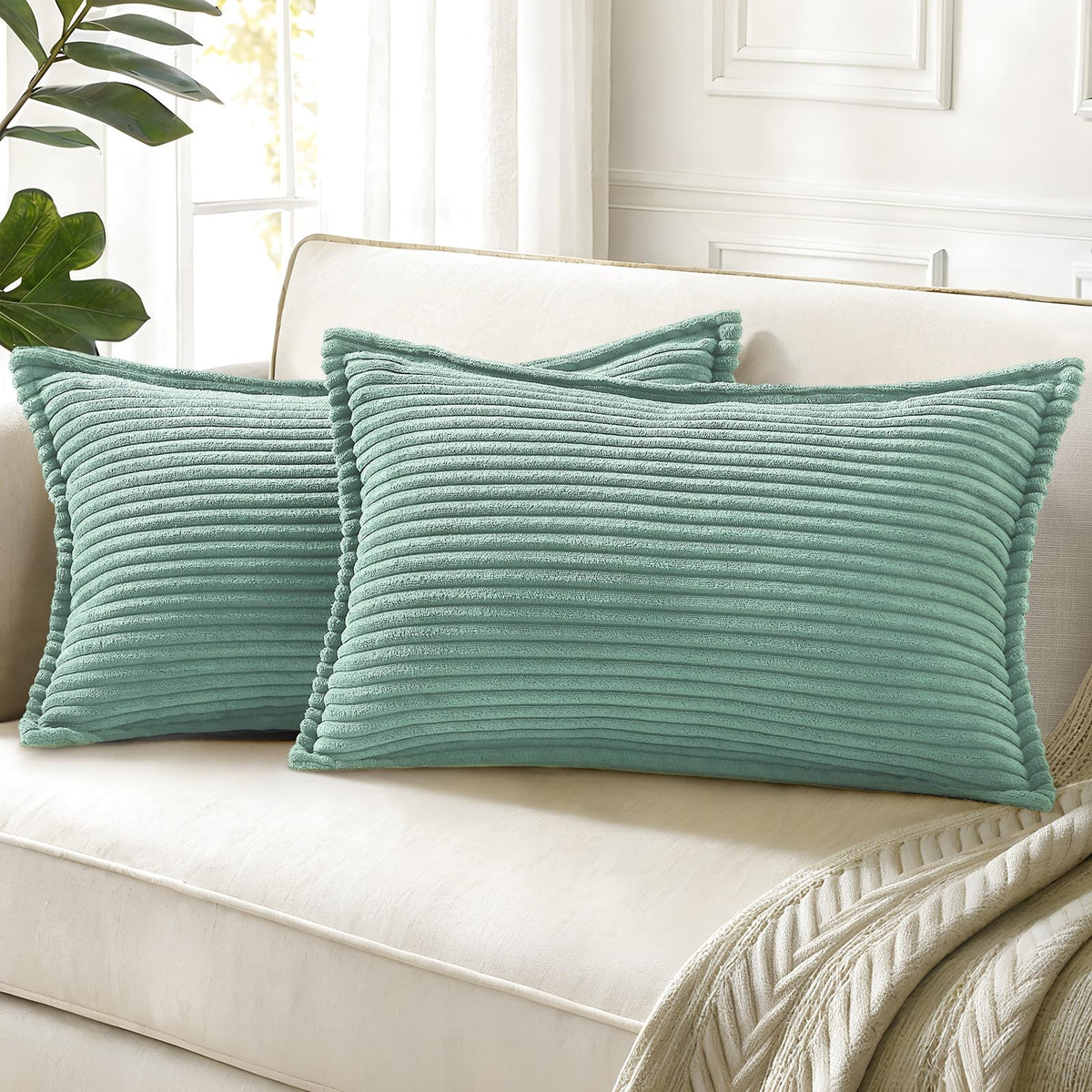 decorUhome Fall Corduroy Olive Green Throw Pillow Covers 18x18 Set of 2