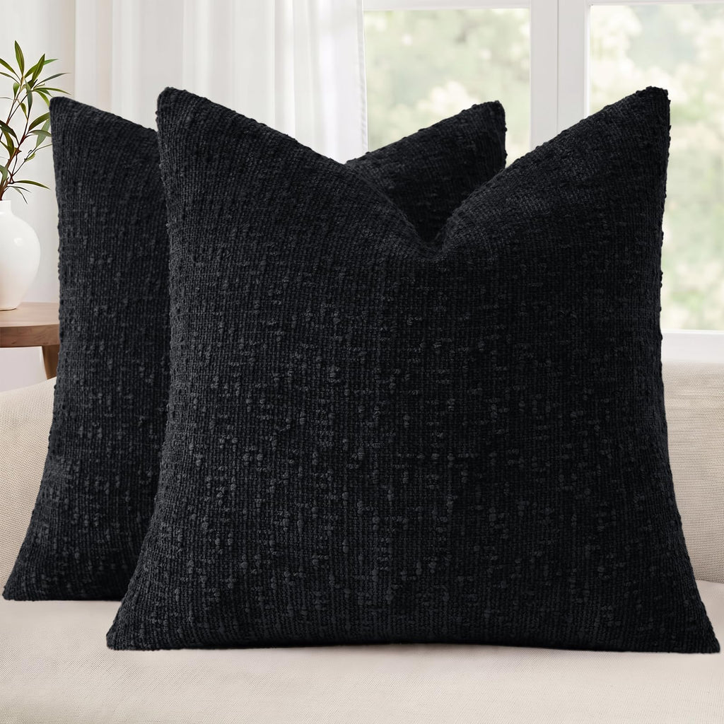decorUhome Textured Cream White Chenille Throw Pillow Covers 20x20 Set of 2