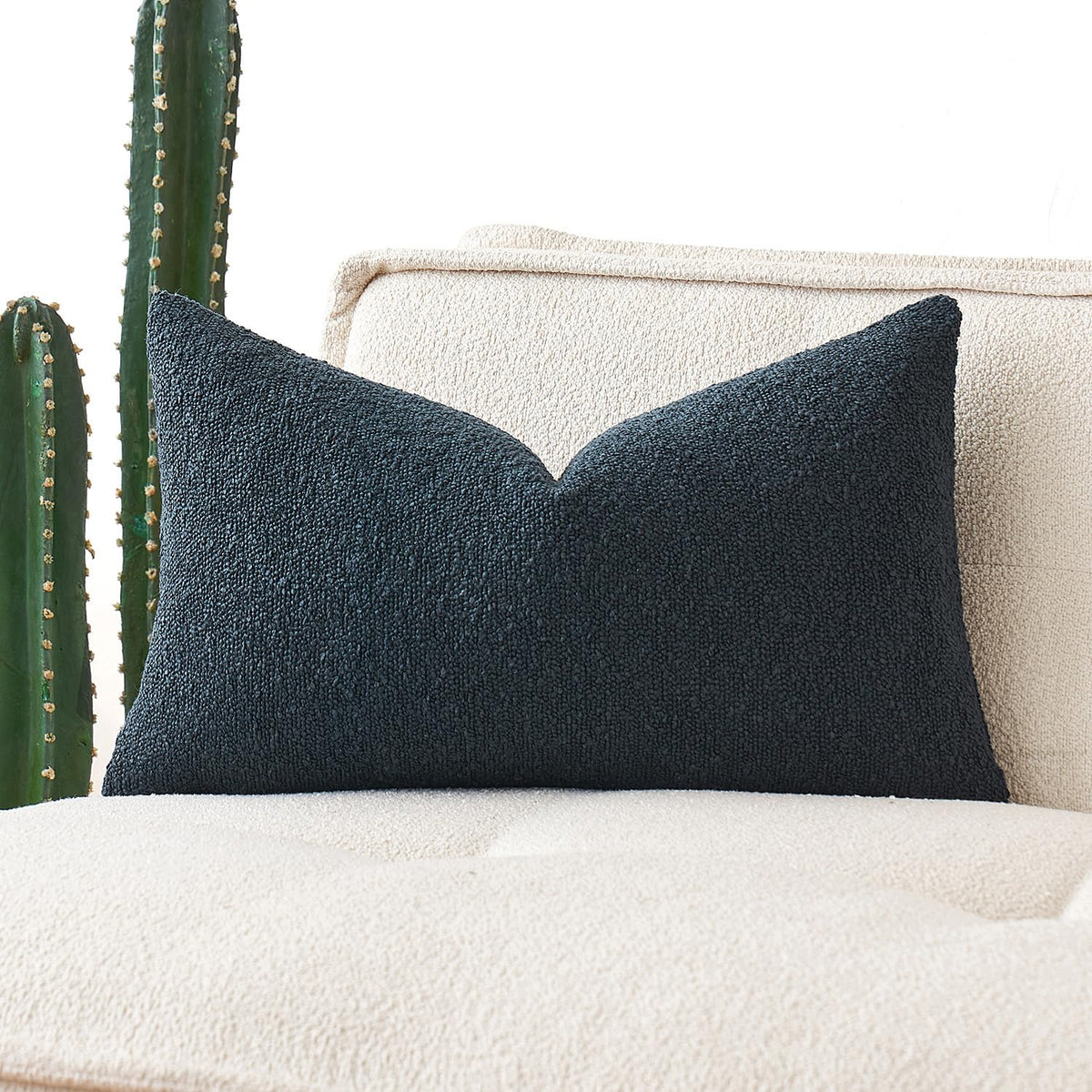 MIULEE Textured Boucle Lumbar Pillow Cover for Bed 12x20 Neutral