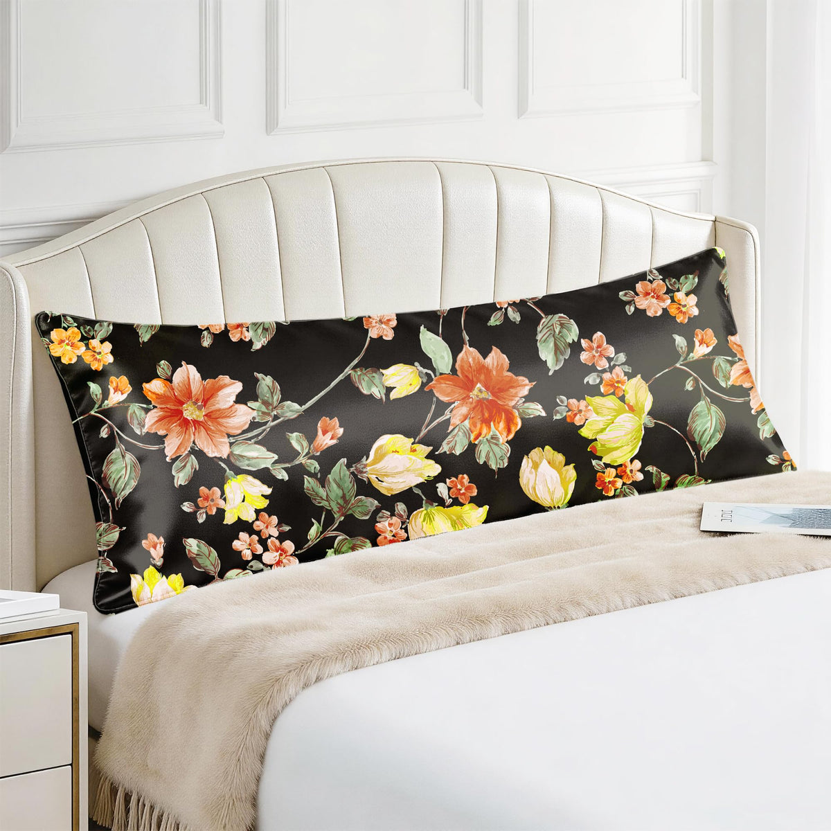 EXQ Home Satin Pillowcase for Hair and Skin Queen - Printed Black Sun