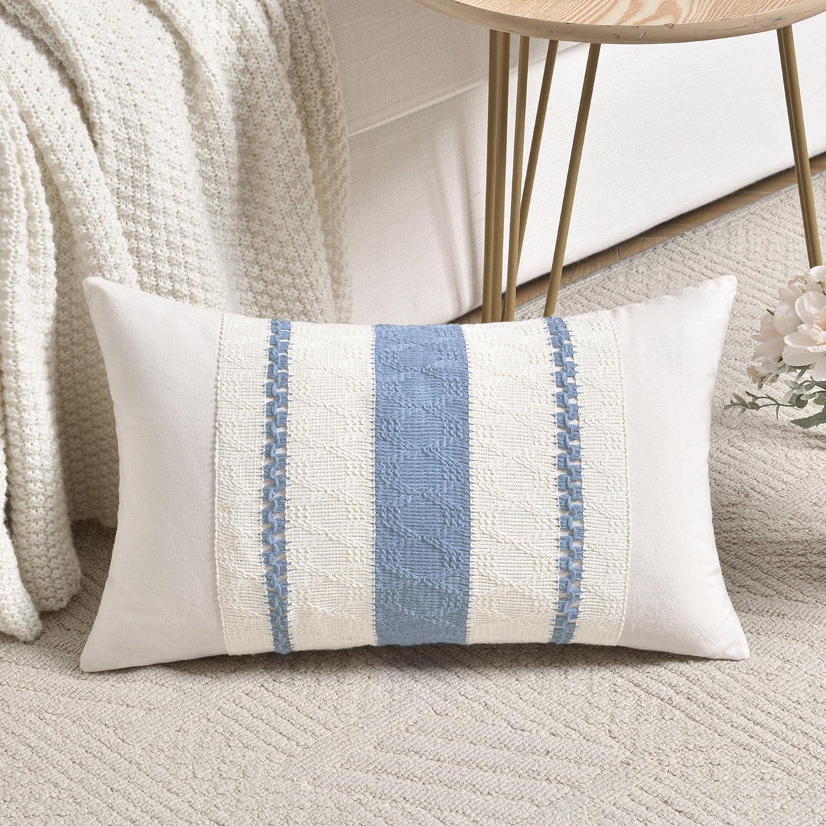 Fancy Homi Set of 1 Navy Blue Lumbar Decorative Throw Pillow Covers 12x20 Inch for Couch Bed Sofa Living Room, Soft Cotton blend Woven Textured Cushion Case
