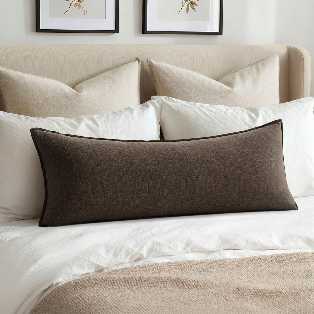 MIULEE Decorative Linen Lumbar Pillow Cover 14x36 Inch Natural Beige