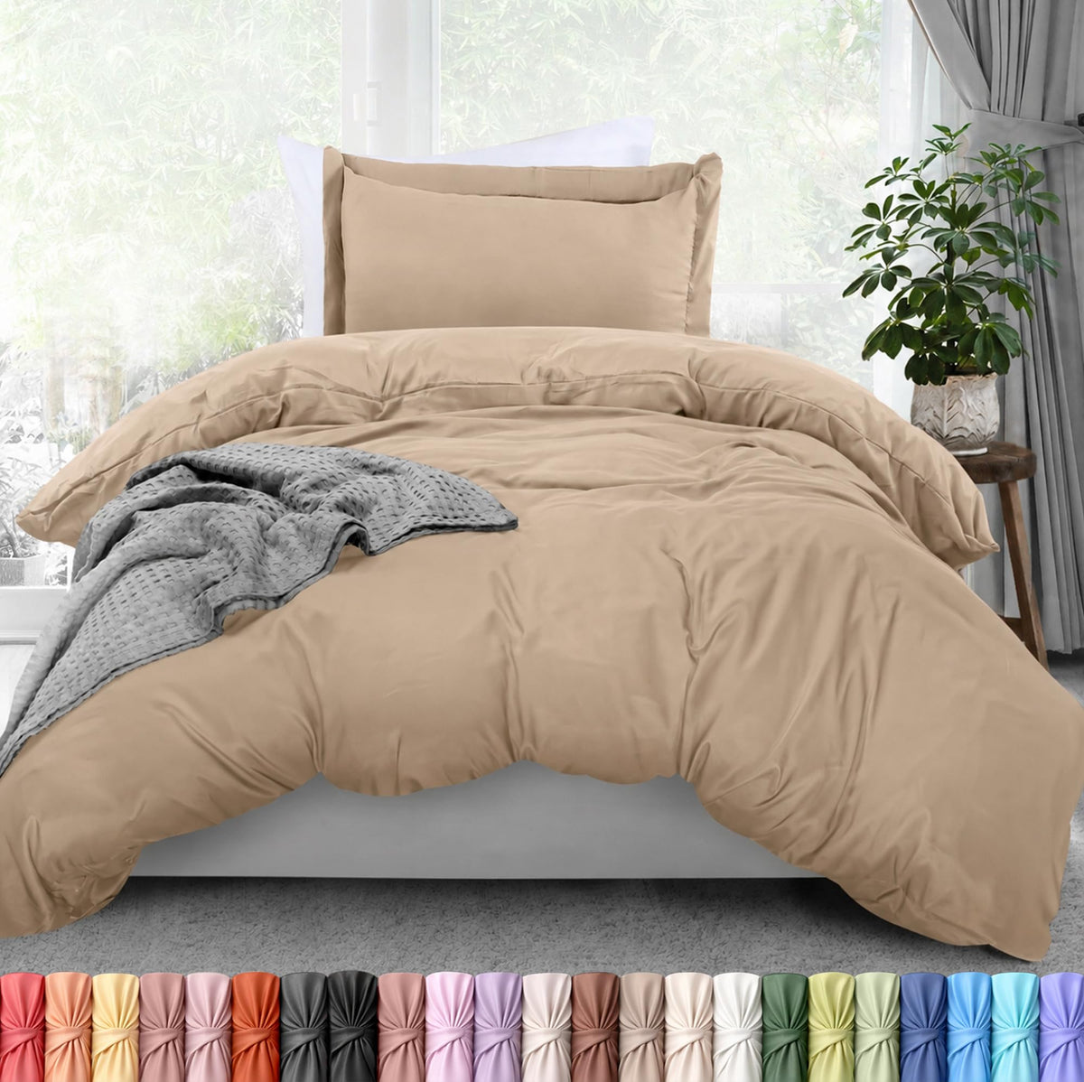 Duvet Cover Queen, 3 Piece Cotton Like Polyester with Zipper Closure, Black