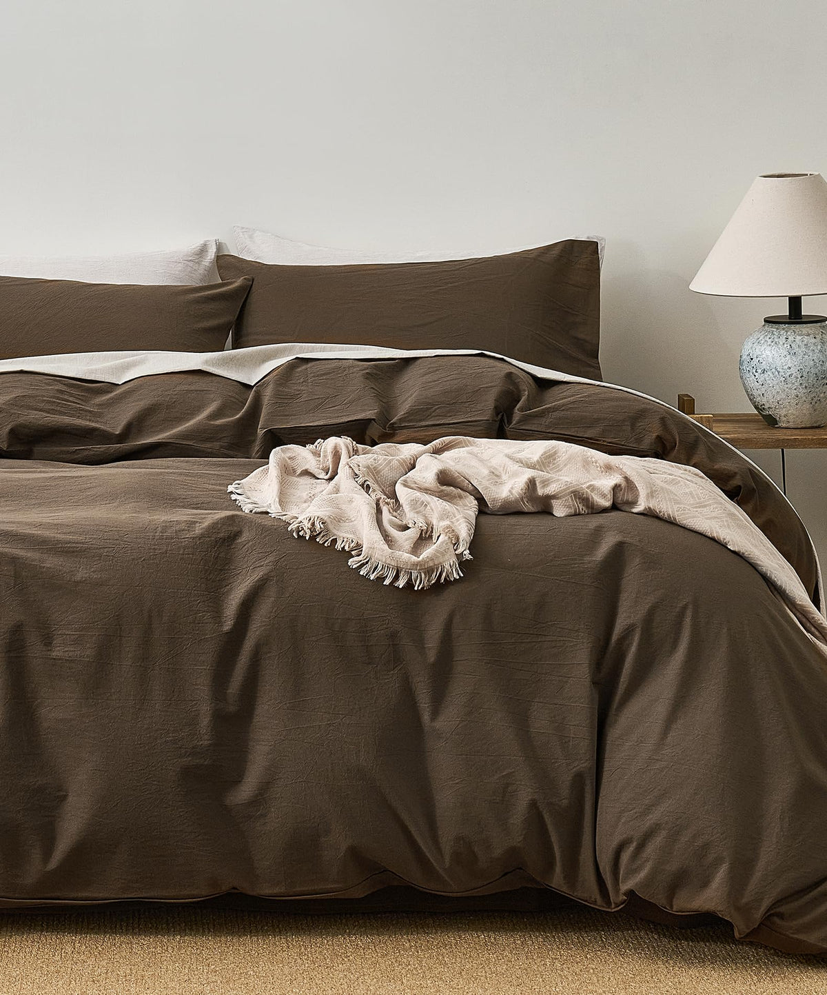 JELLYMONI 100% Cotton King Duvet Cover Set, Washed Linen-Like Texture
