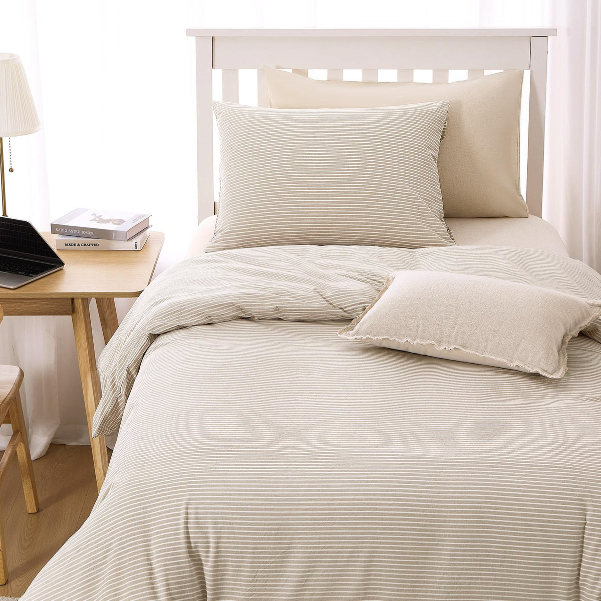 Wake In Cloud Striped Cotton Duvet Cover Set, Denim Blue, Queen