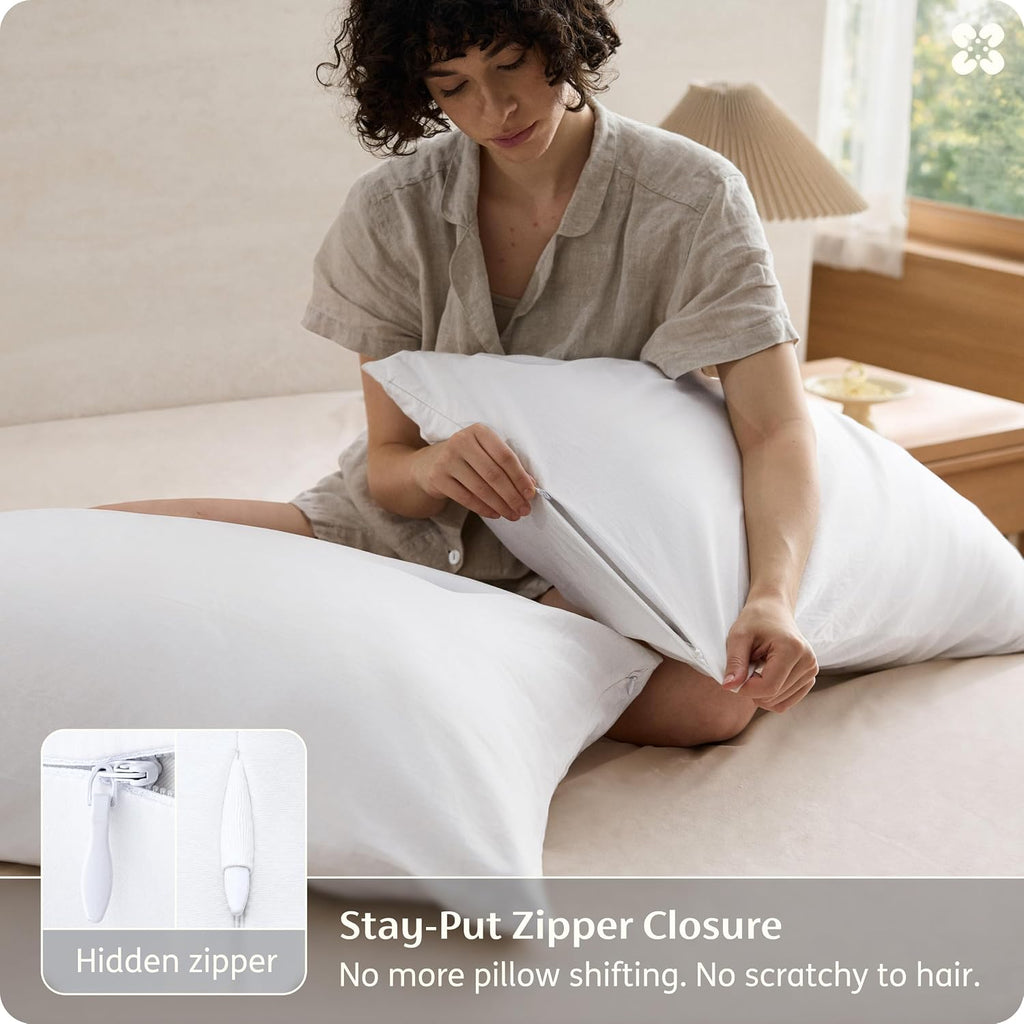 Bedsure PureWoven Organic Cotton Zipper Pillow Cases Queen Size Set of 2