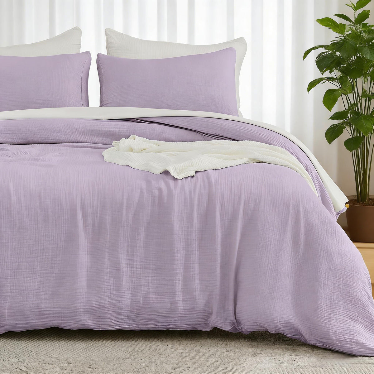 EMME Muslin Cotton Duvet Cover Set Linen Like Cream White Queen