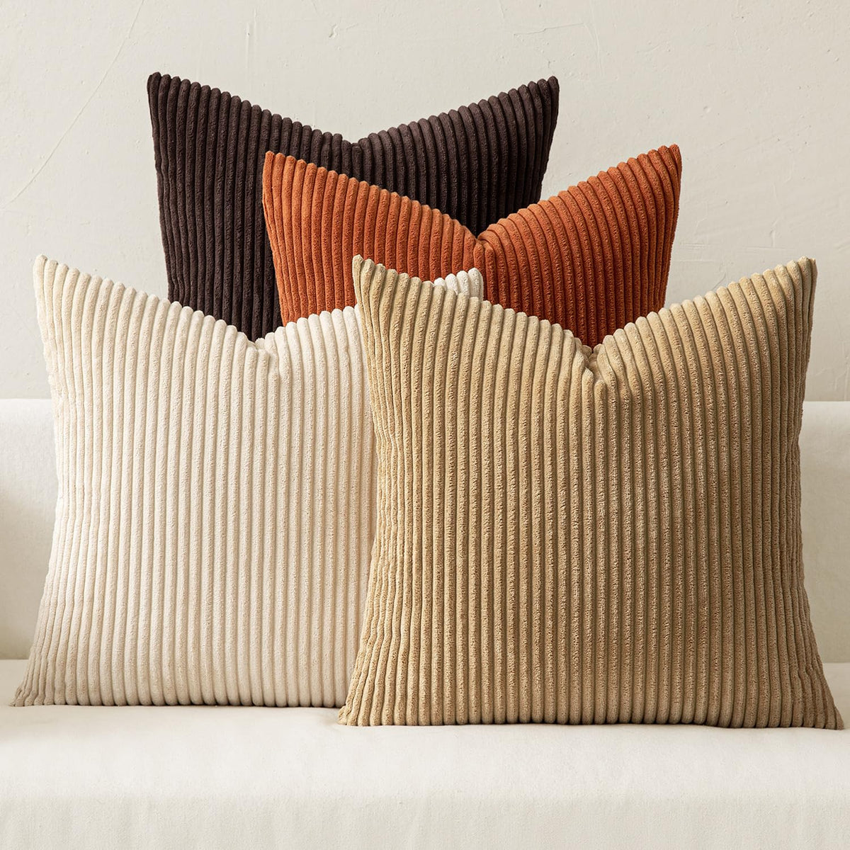 MIULEE Fall Corduroy Decorative Throw Pillow Covers Rust-Olive Green 18x18