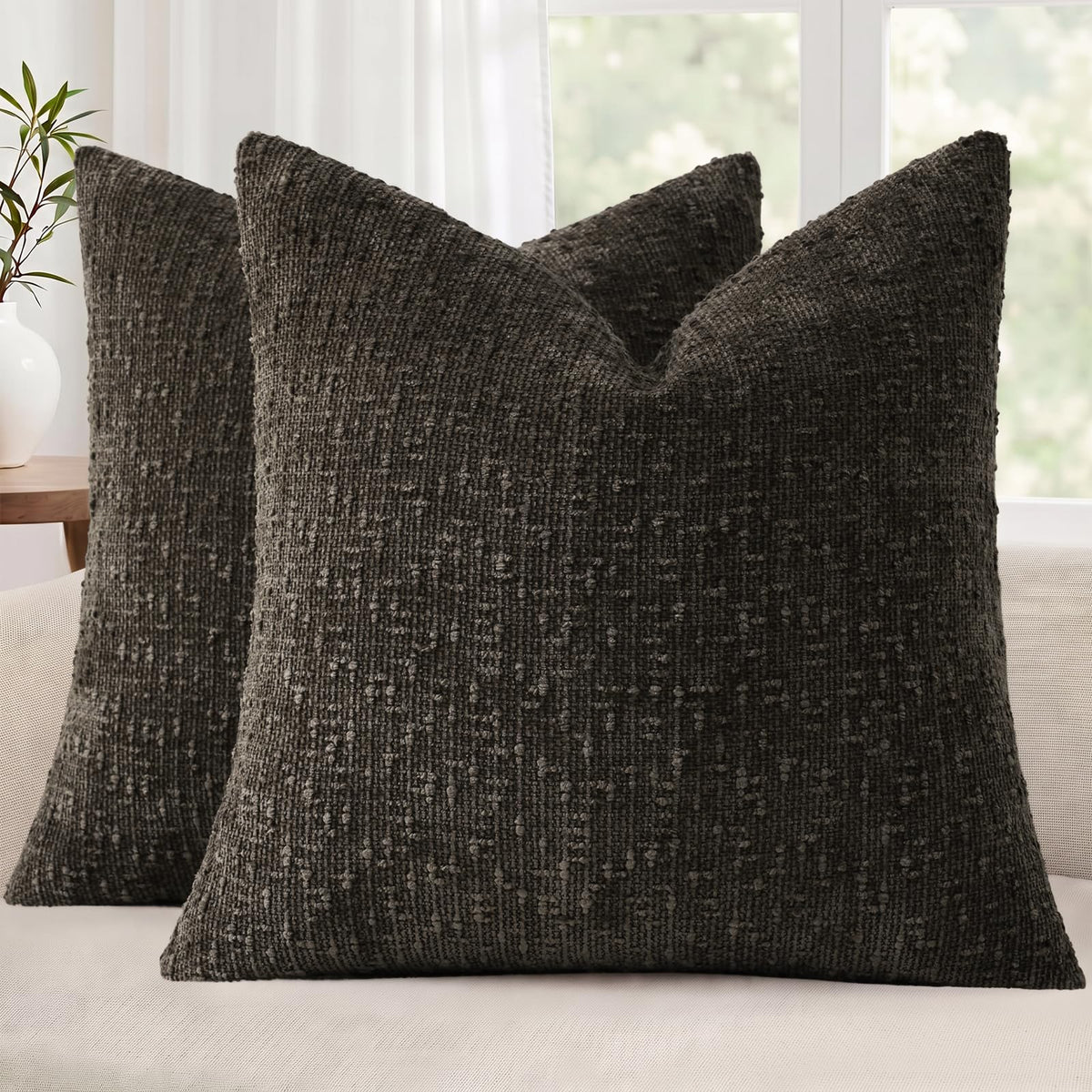 decorUhome Textured Cream White Chenille Throw Pillow Covers 20x20 Set of 2