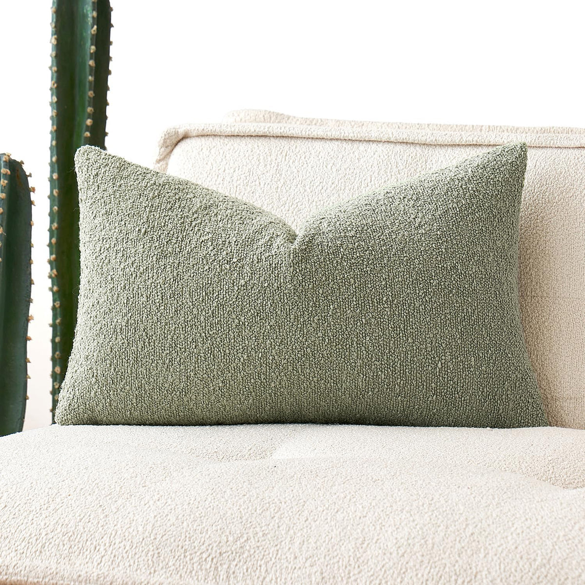 MIULEE Textured Boucle Lumbar Pillow Cover for Bed 12x20 Neutral