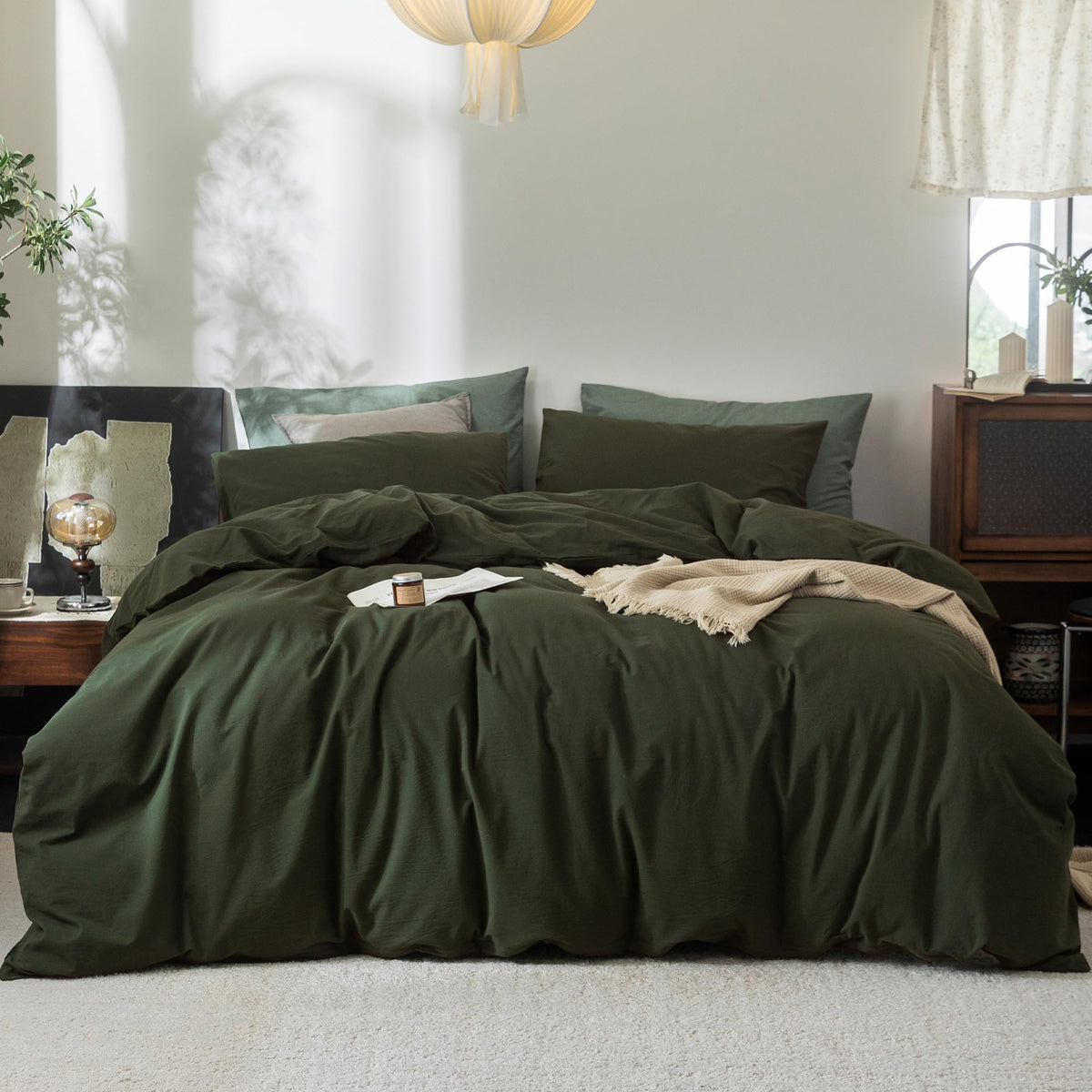 FOSSA Duvet Cover Set 100% Washed Cotton Linen Feel Queen