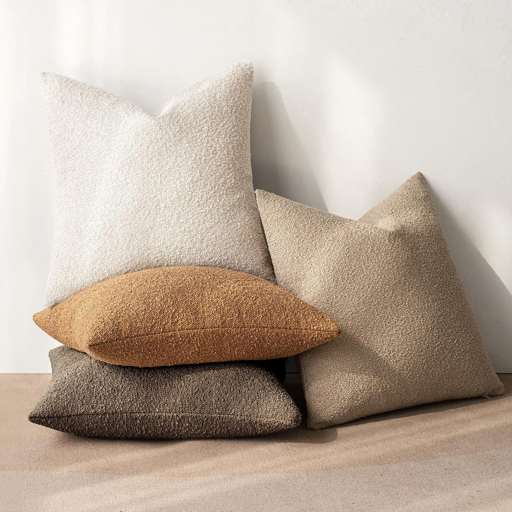 MIULEE Fall Decorative Boucle Throw Pillow Covers 18x18 Brown Set of 4