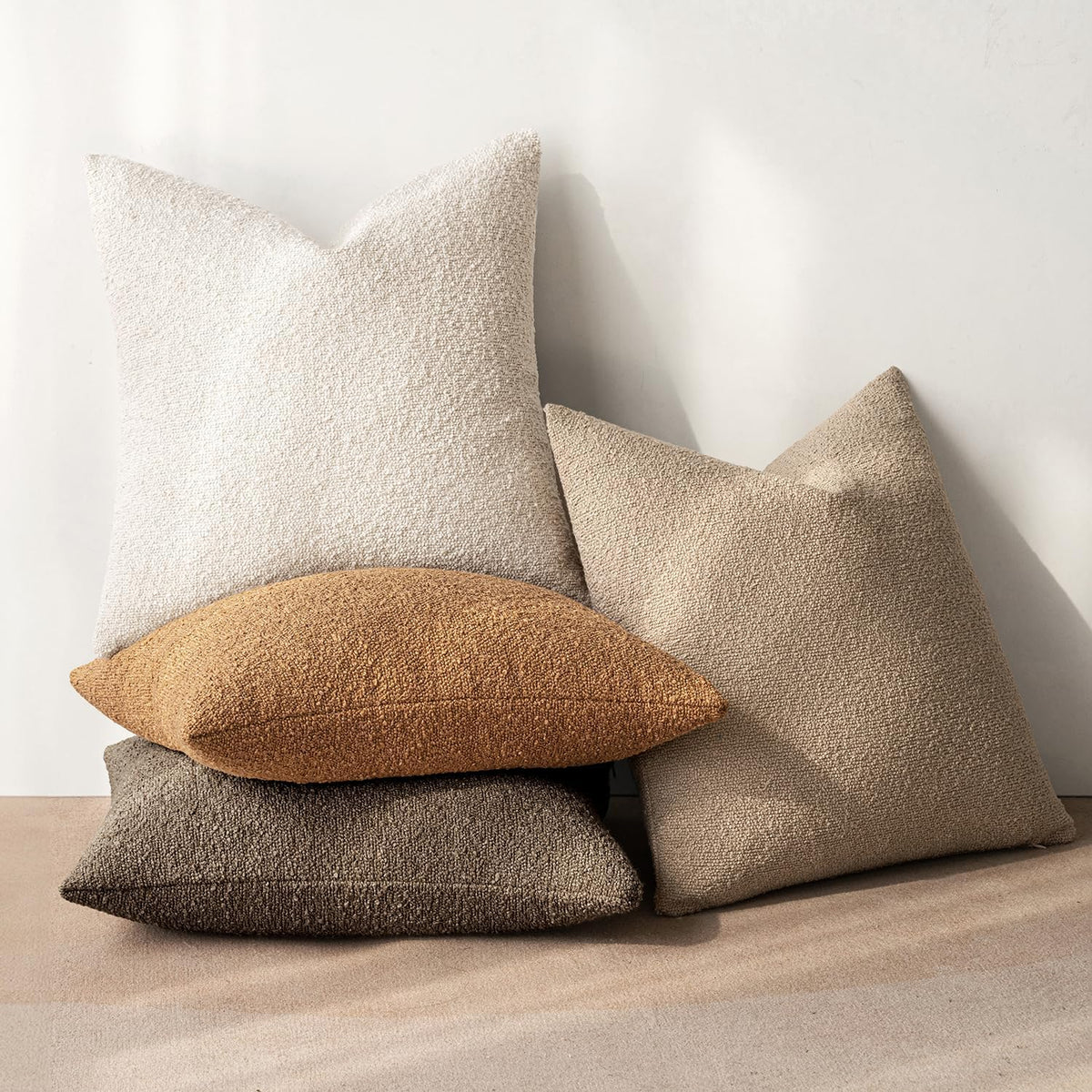 MIULEE Fall Decorative Boucle Throw Pillow Covers 18x18 Brown Set of 4