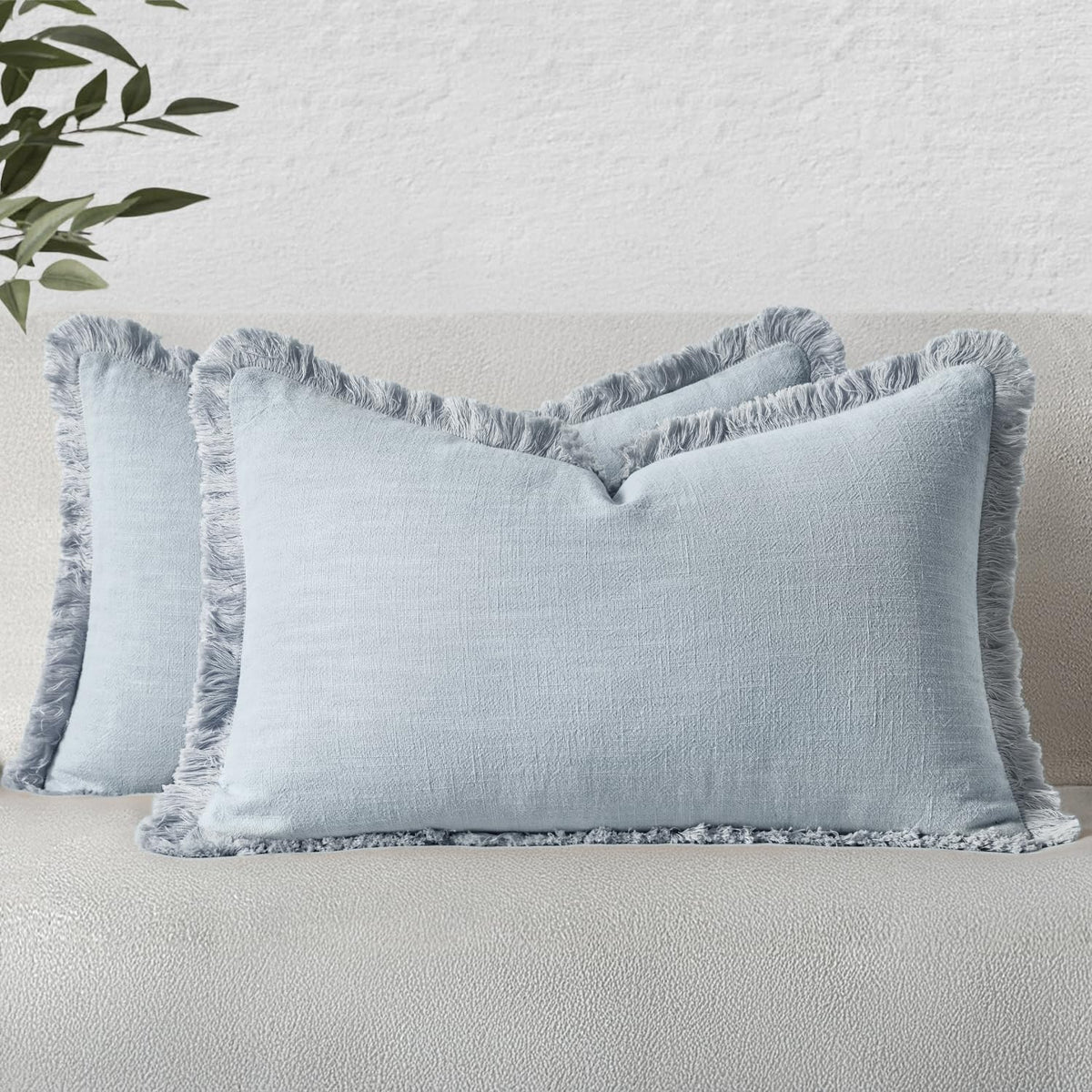 MIULEE Boho Linen Fringe Decorative Throw Pillow Covers Olive Green 20x20