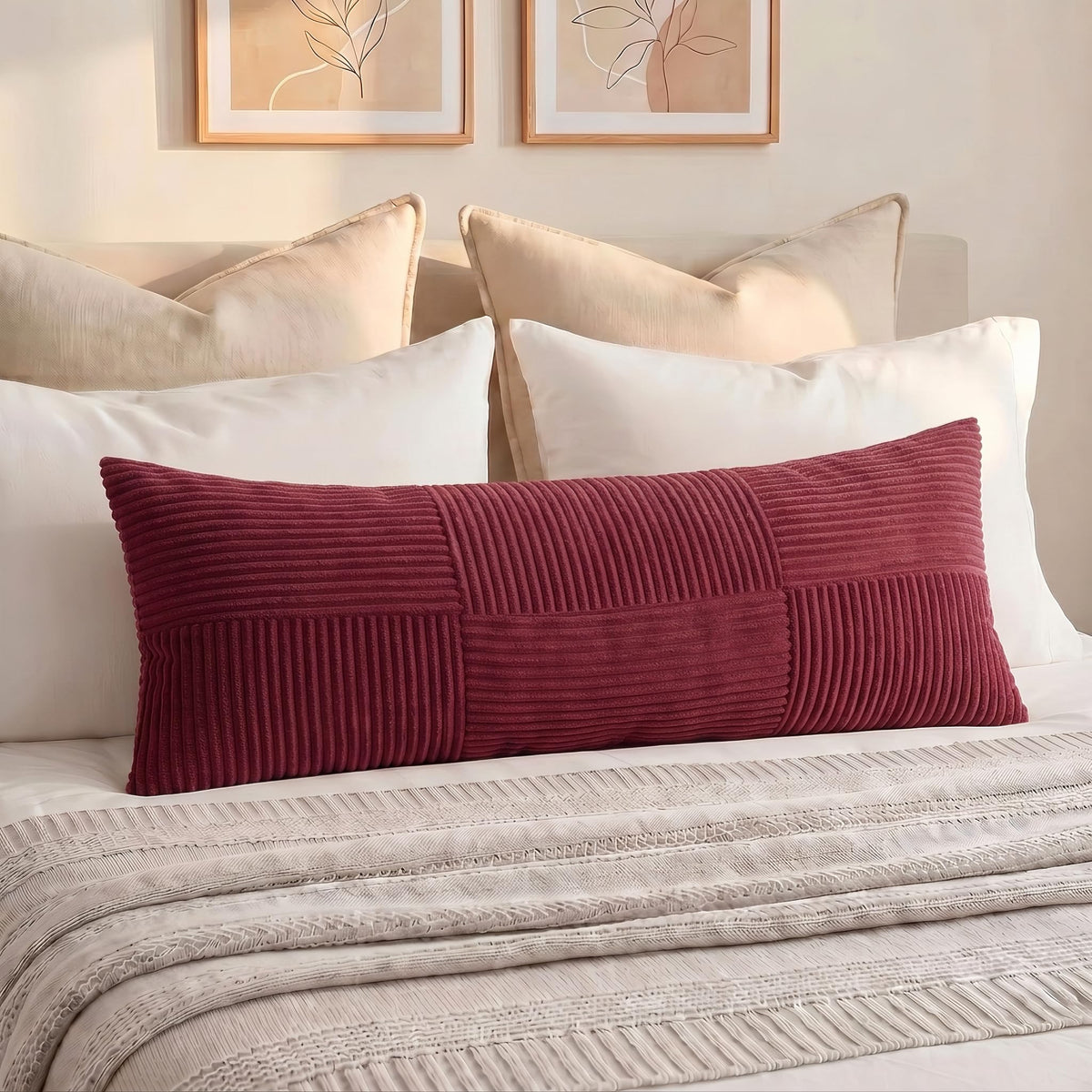 Fancy Homi Blush Pink Lumbar Decorative Throw Pillow Covers 12x20 Inch for Living Room Couch Bed, Rustic Farmhouse Boho Home Decor, Soft Striped Corduroy Rectangle Accent Cushion Case 30x50 cm