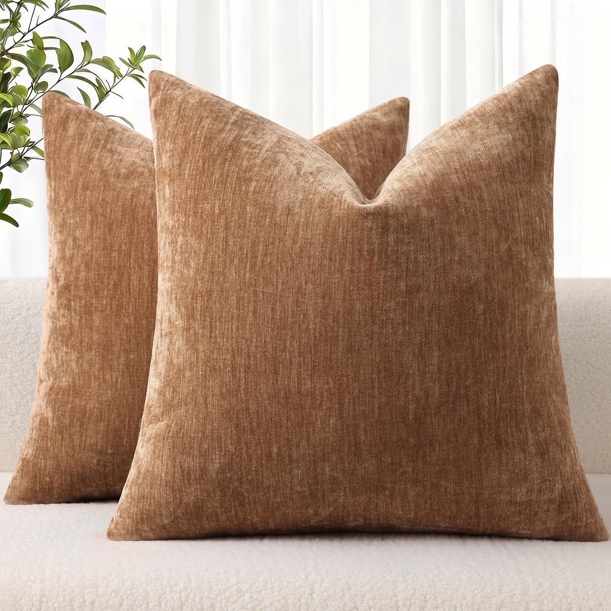 decorUhome Soft Chenille Blush Pink Throw Pillow Covers 18X18 Set of 2