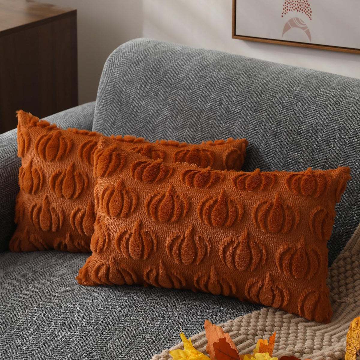 DFXSZ Fall Pillow Covers 18x18 2Pcs Beige Pumpkin Fall Decorations for Home