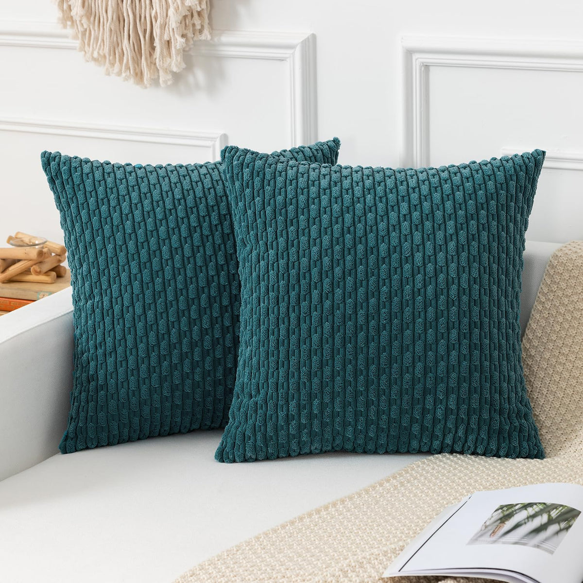 Kevin Textile Soft Corduroy 18x18 Inch Pillow Covers 2 Pack, Burnt Brick