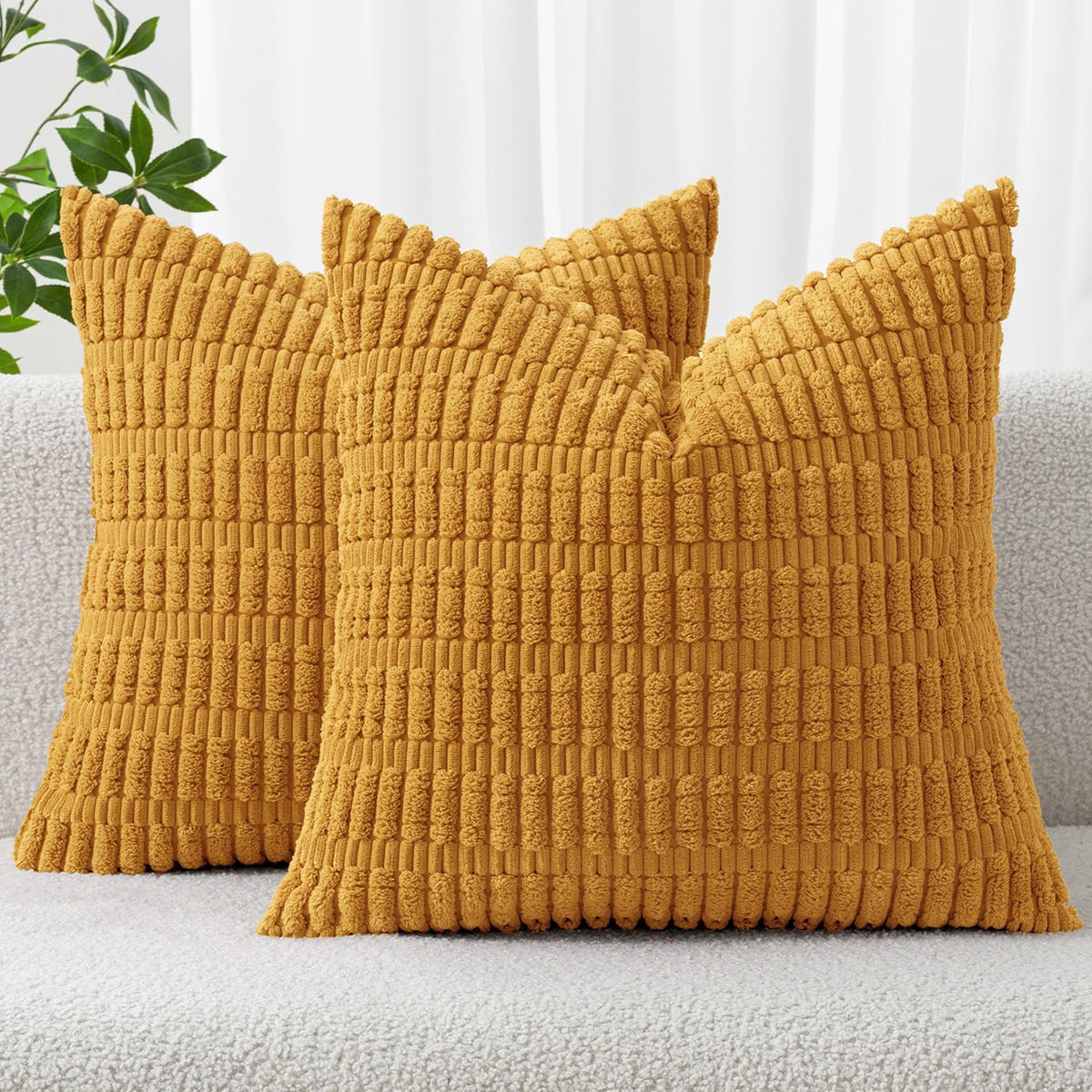 MIULEE Corduroy Decorative Throw Pillow Covers 20x20 Cream White Pack of 2