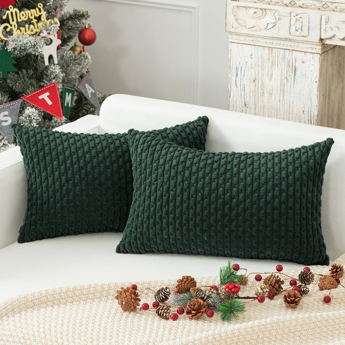 Kevin Textile Soft Corduroy 18x18 Inch Pillow Covers 2 Pack, Burnt Brick