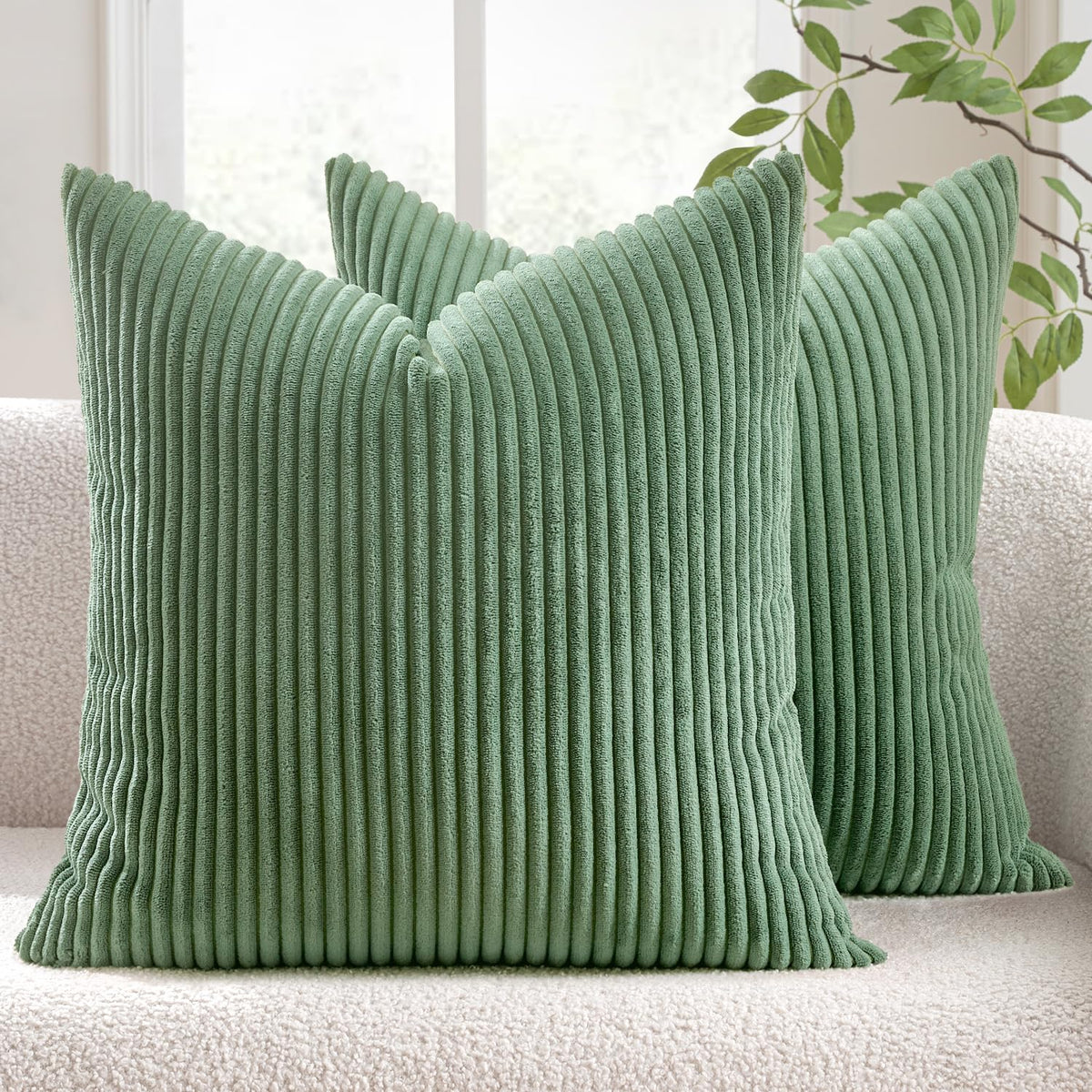 MIULEE Decorative Corduroy Throw Pillow Covers Set of 2 18x18 Dusty Blue