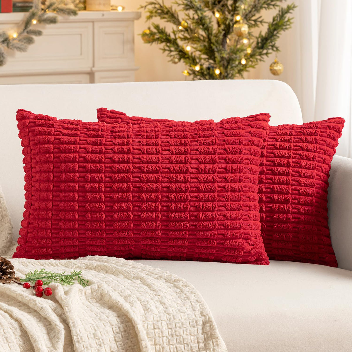 MIULEE Corduroy Decorative Throw Pillow Covers 20x20 Cream White Pack of 2