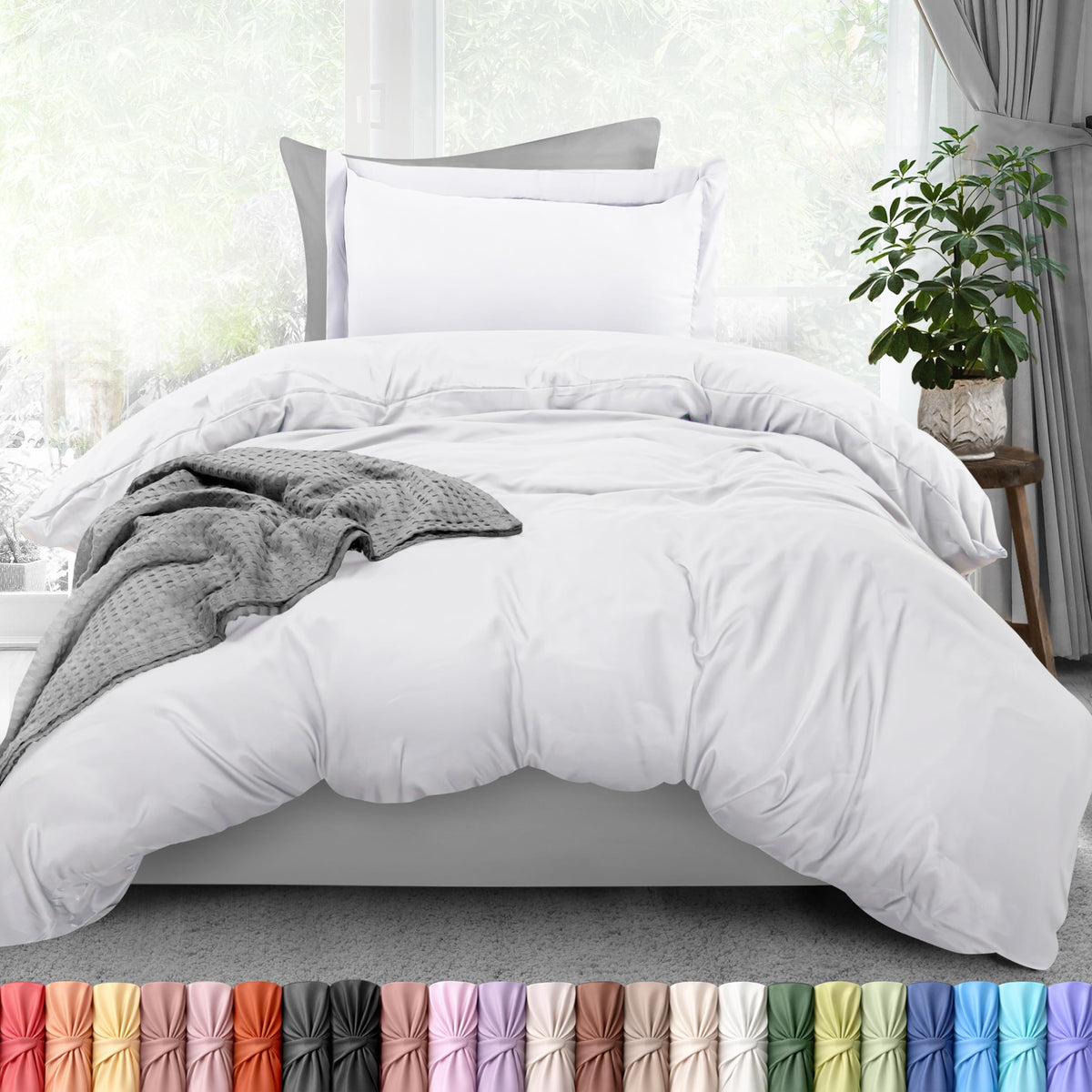 Duvet Cover Queen, 3 Piece Cotton Like Polyester with Zipper Closure, Grey