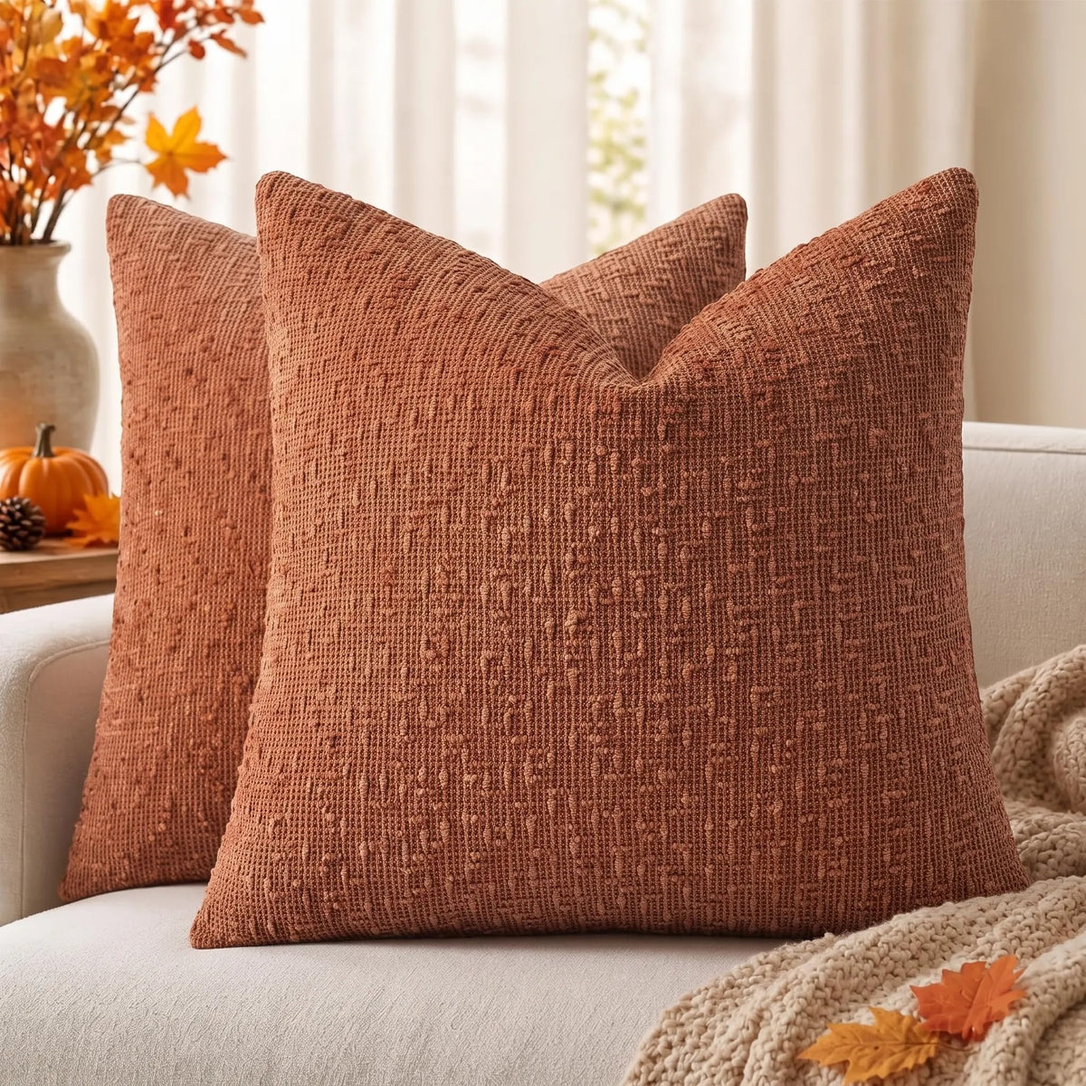 decorUhome Textured Cream White Chenille Throw Pillow Covers 20x20 Set of 2