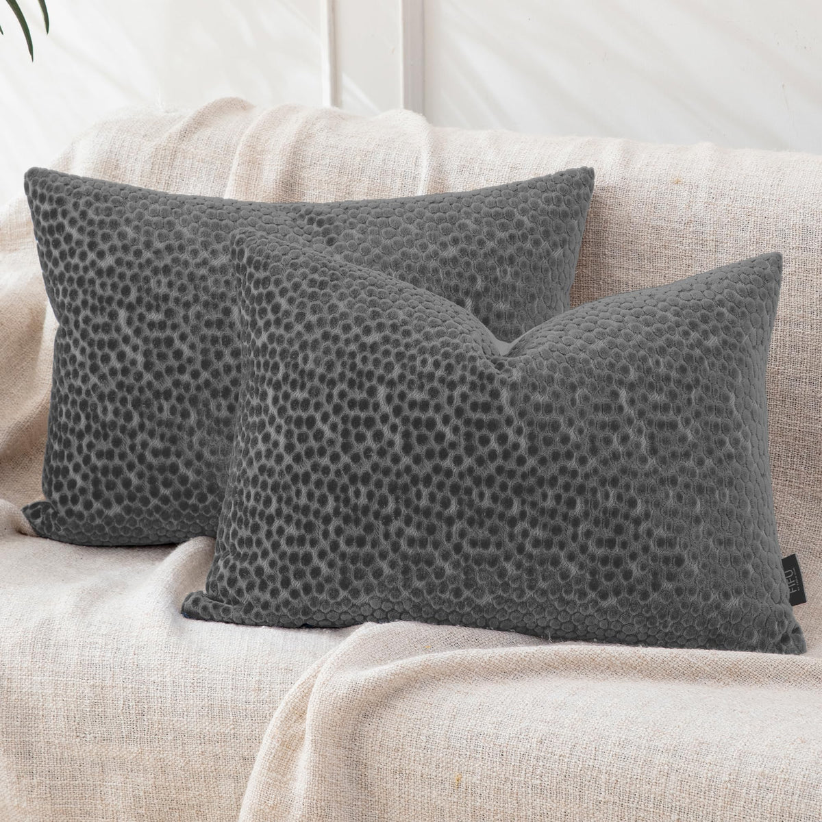 FIFU 18x18 Inch Throw Pillow Covers Set of 2, Jacquard Velvet, Olive Green