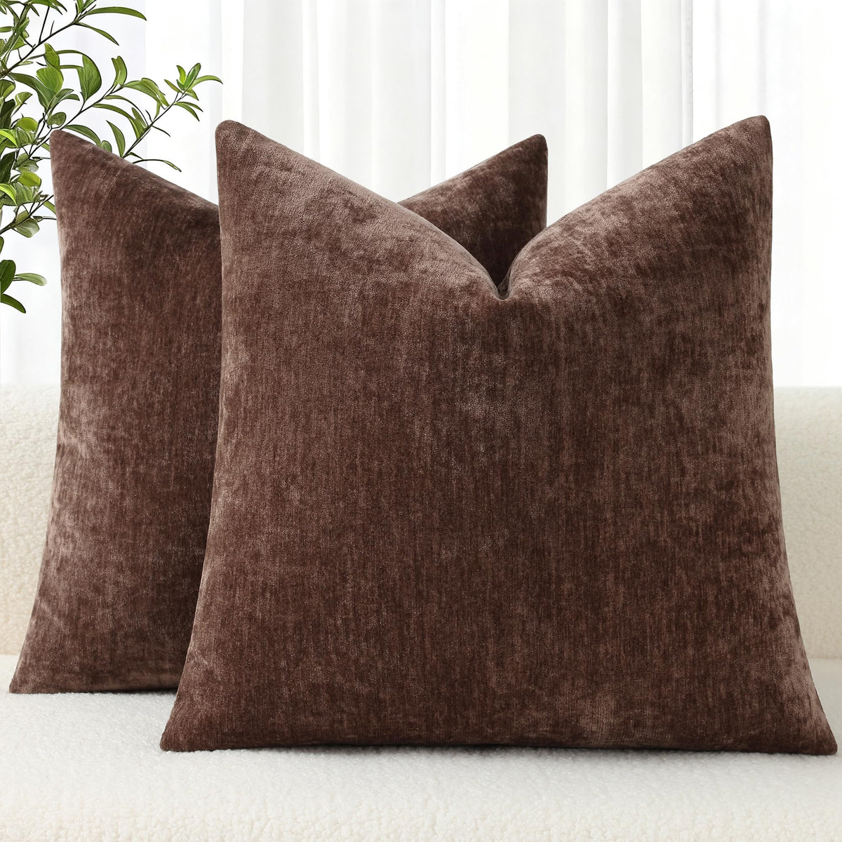 decorUhome Soft Chenille Blush Pink Throw Pillow Covers 18X18 Set of 2