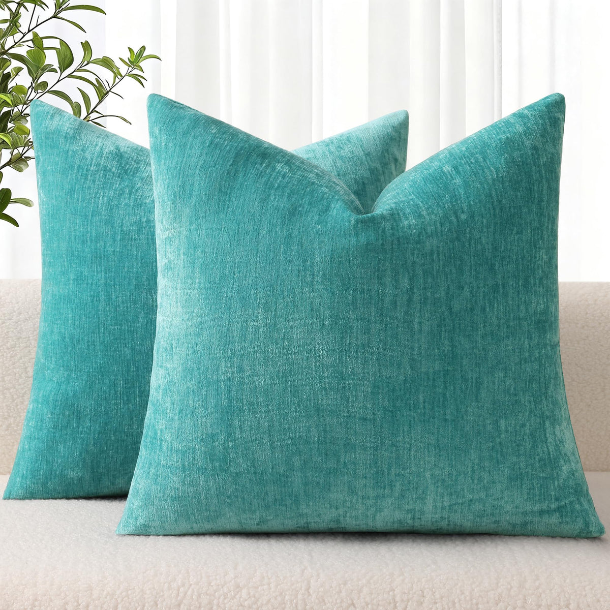 decorUhome Soft Chenille Blush Pink Throw Pillow Covers 18X18 Set of 2