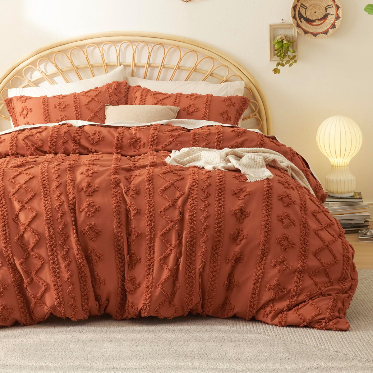 Bedsure Boho Cal King Duvet Cover, Tufted Embroidery, 3-Piece, Beige