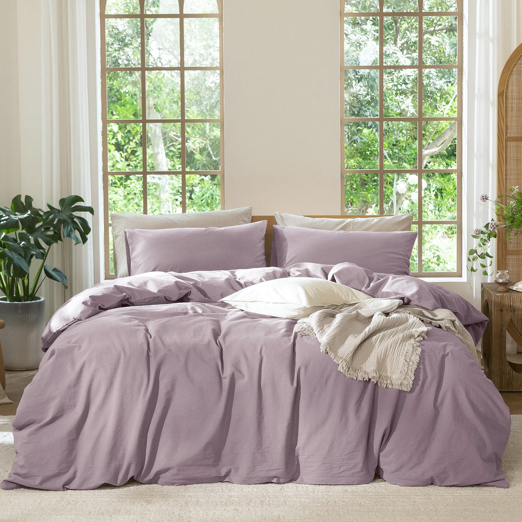 MooMee Duvet Cover Set 100% Washed Cotton Linen Like King