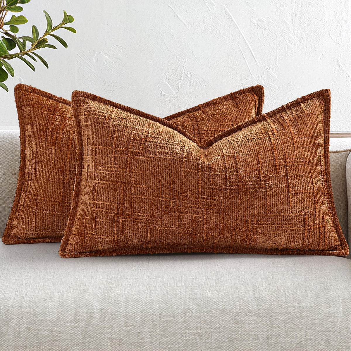 decorUhome Chenille Decorative Throw Pillow Covers 18x18 Set of 2, Navy
