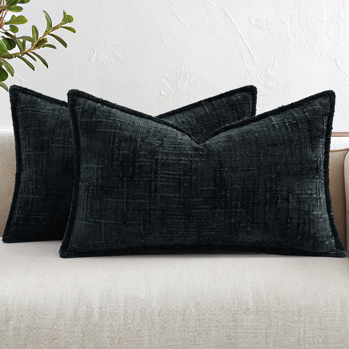 decorUhome Chenille Decorative Throw Pillow Covers 18x18 Set of 2, Navy