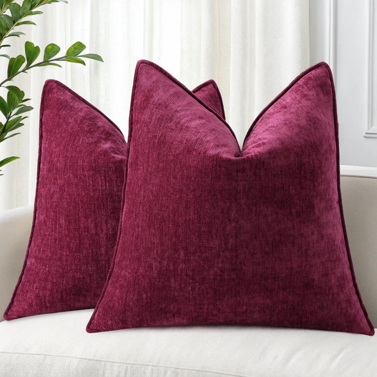 decorUhome Chenille Beige Velvet Throw Pillow Covers 20x20 Set of 2