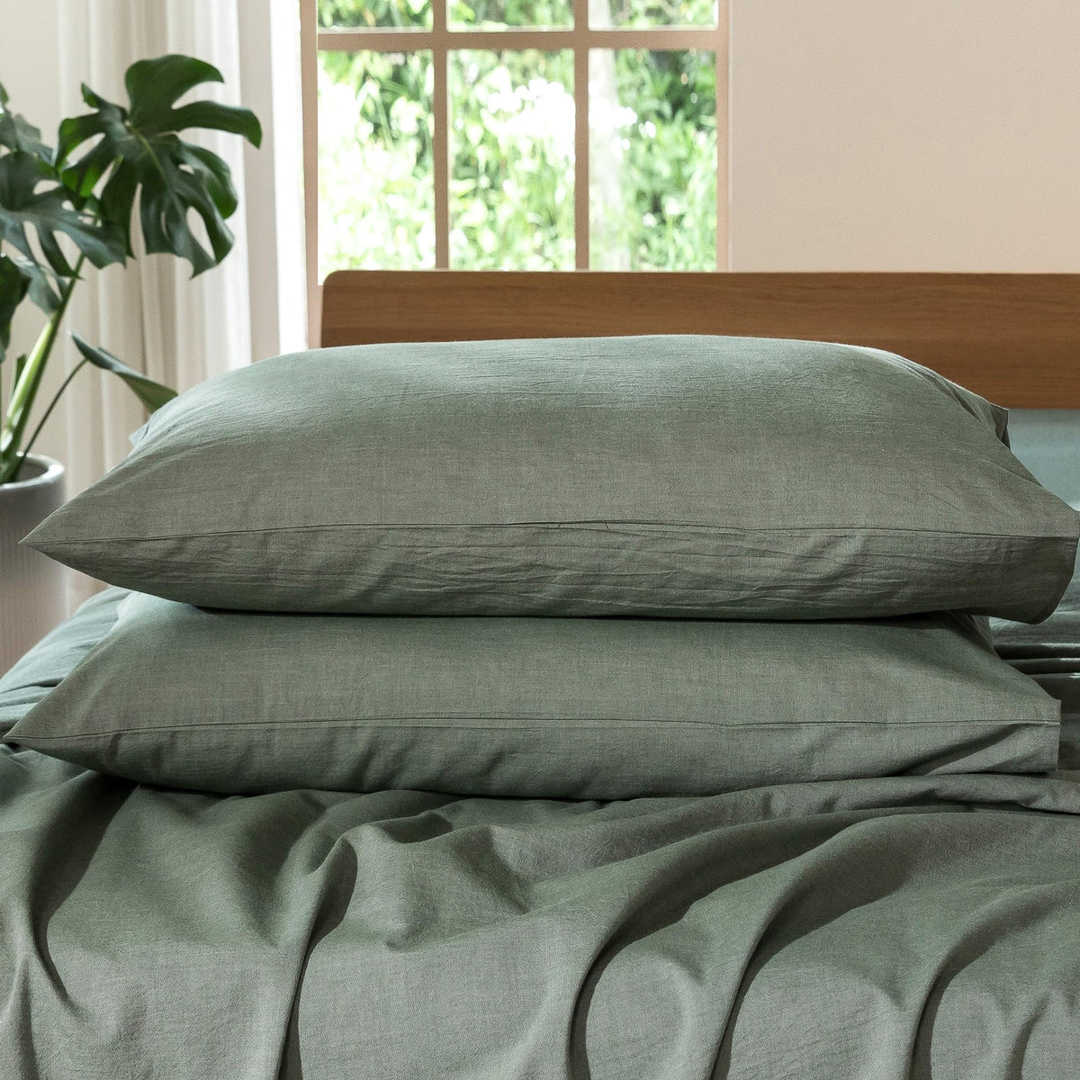 MOOMEE Pillowcase Set of 2 100% Washed Cotton Linen-Like Standard