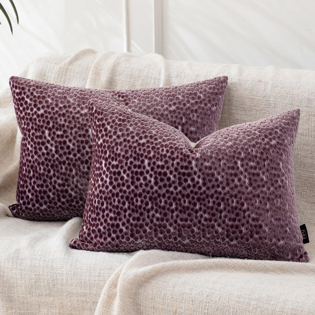 FIFU 18x18 Inch Throw Pillow Covers Set of 2, Jacquard Velvet, Olive Green